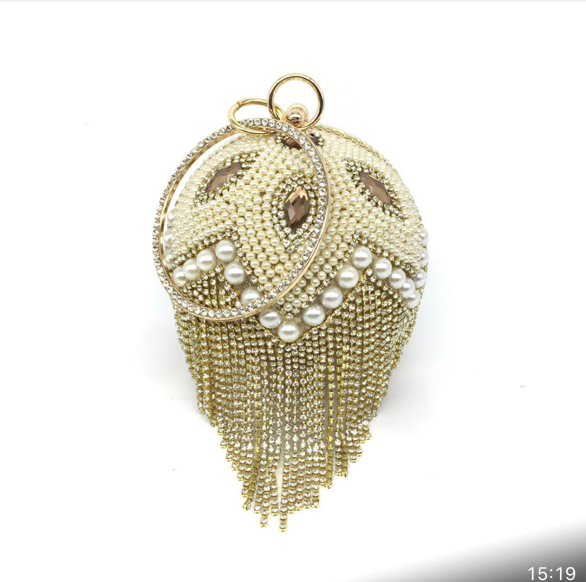 Women's Sparkling Pearl Studed Ball Shape Clutch Bag.
