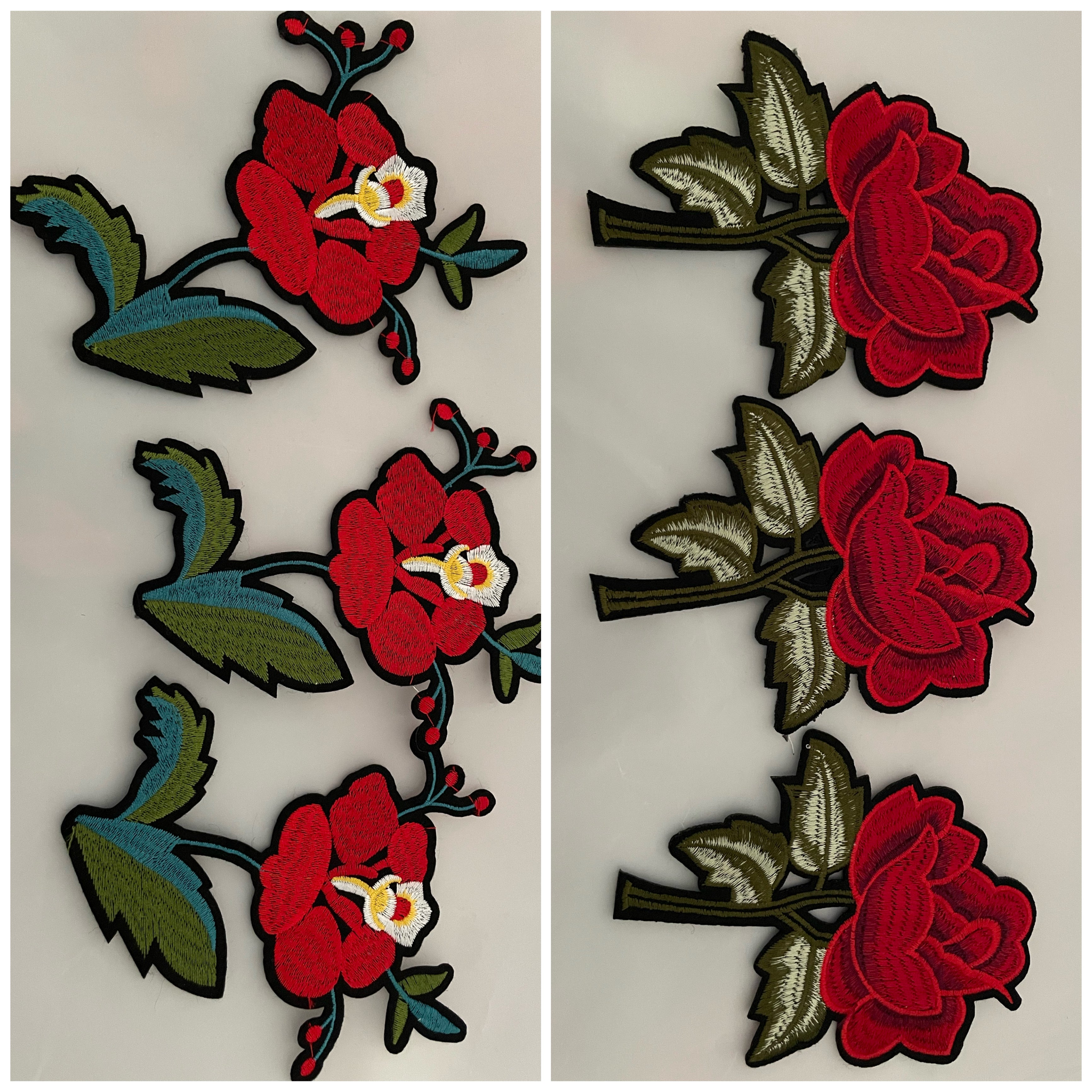 3D Rose  Flower Embroidery Sew/Iron/Glue Patch 3pce Set. Dress Applique Craft Rose Flower