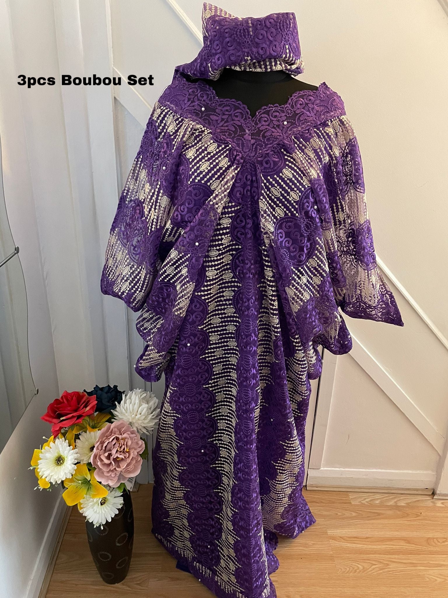3pcs  Purple Ready To Wear Boubou /Kaftan/Agbada