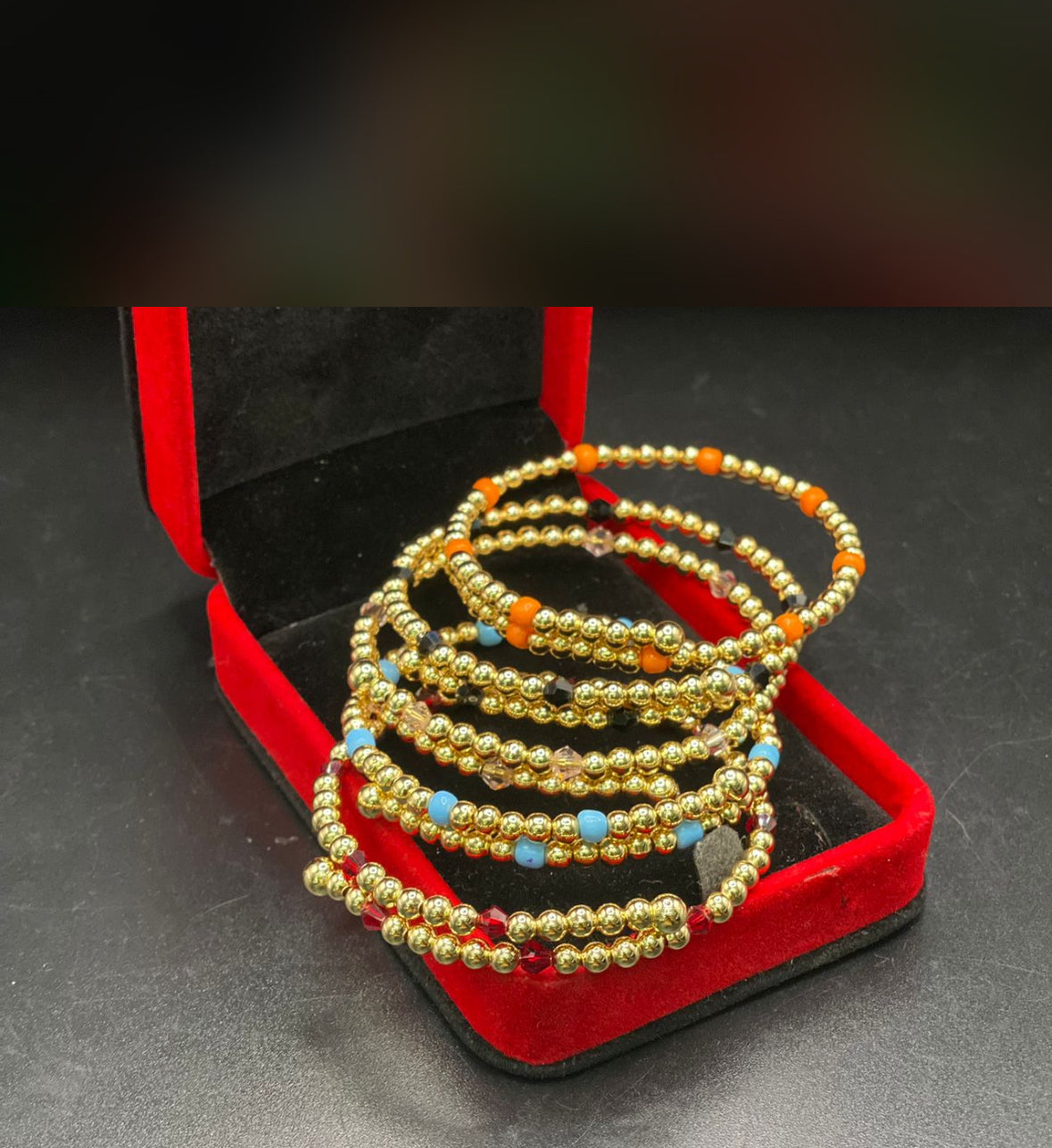 18k Gold Plated 5pcs Multil coloured Bangle Set.