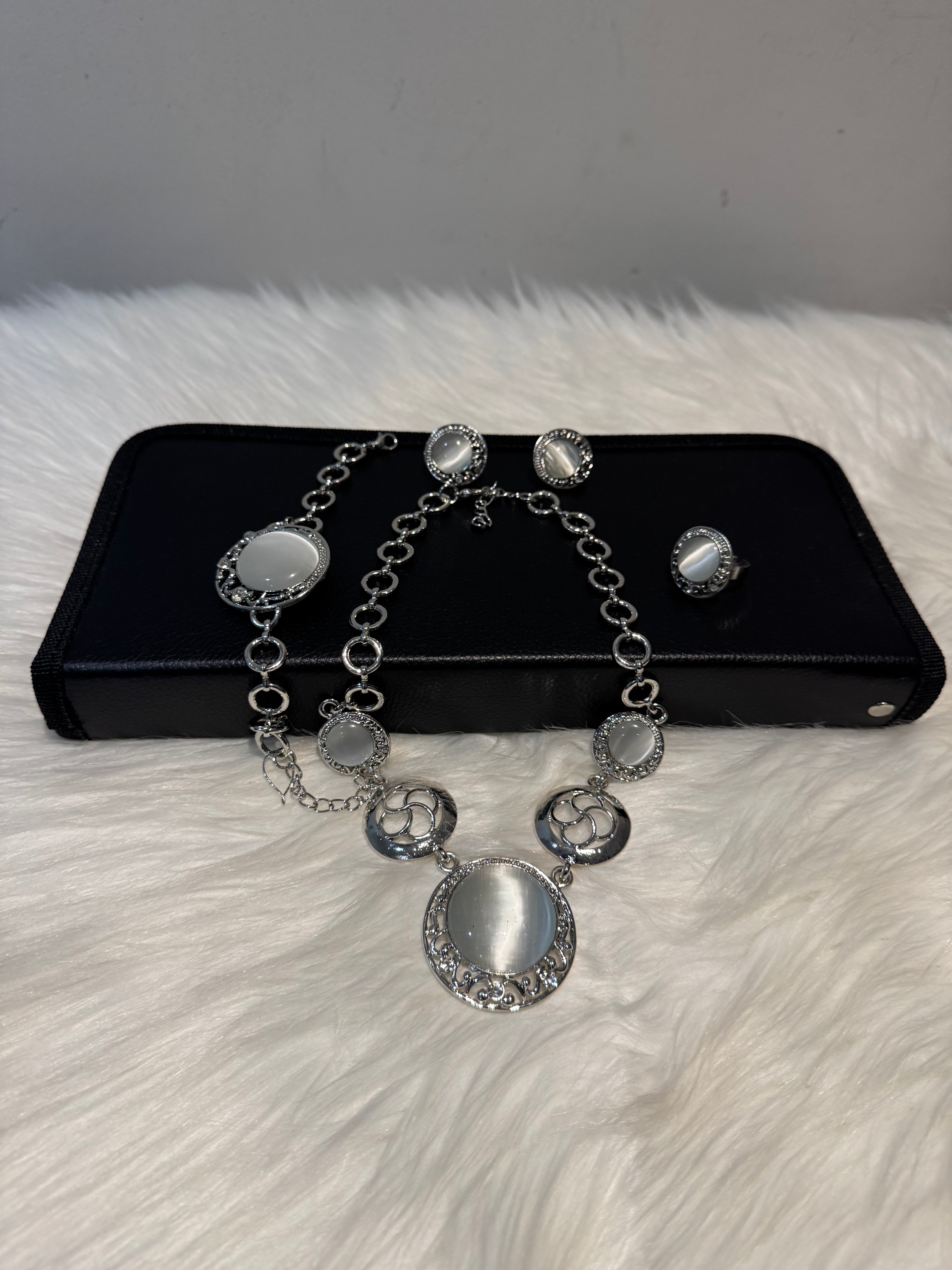 18k White Gold Plated Necklace Set 4pc