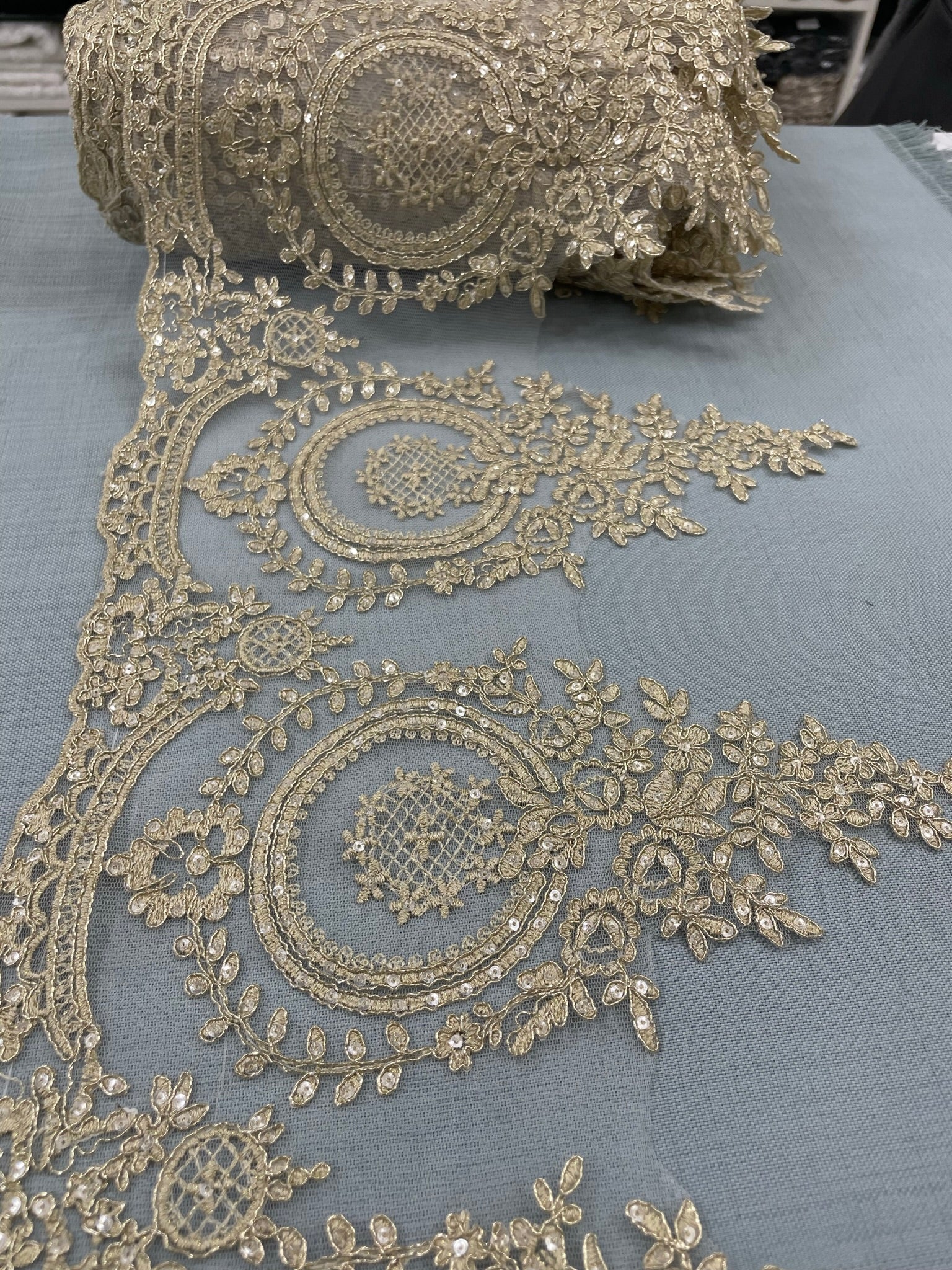 Champagne Gold 11"  /28cm Wide Trim Lace Scollaped Sewing Supplies Sold Per Yard