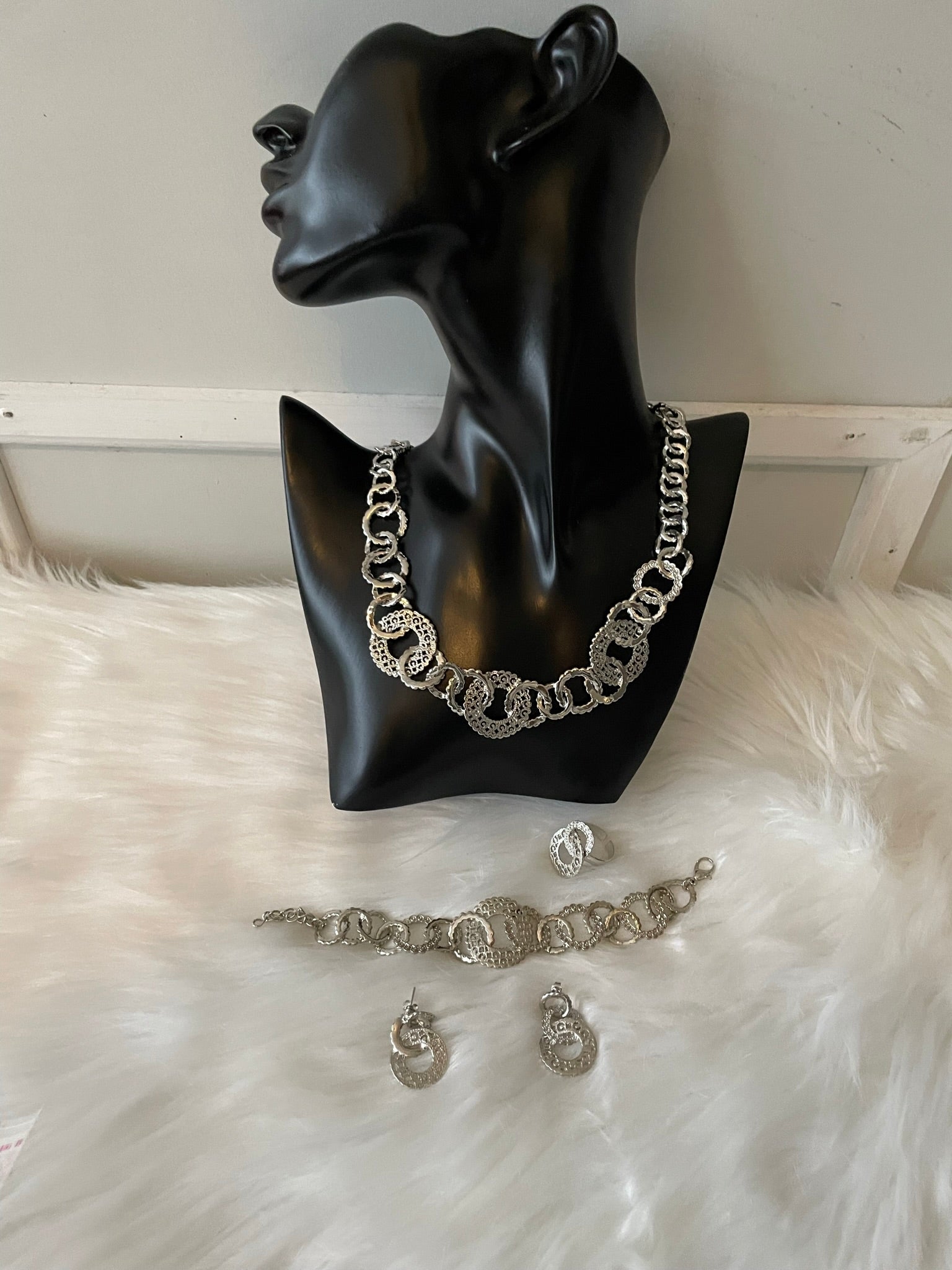 18k White Gold Plated Necklace Set 4pc