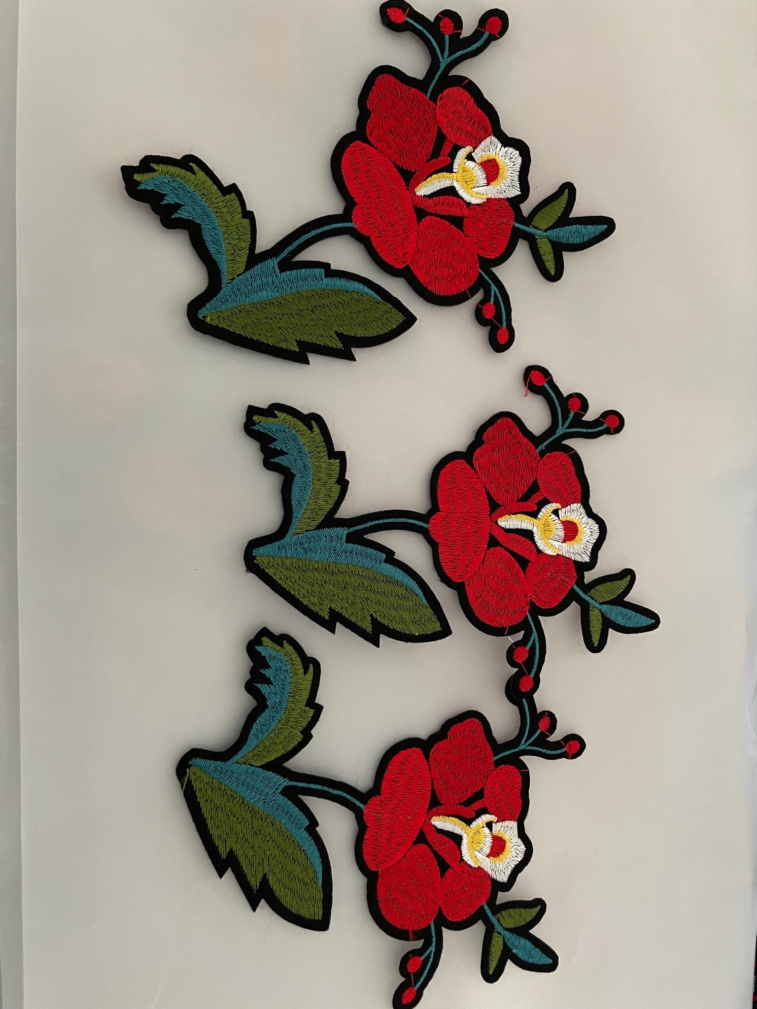 3D Rose  Flower Embroidery Sew/Iron/Glue Patch 3pce Set. Dress Applique Craft Rose Flower