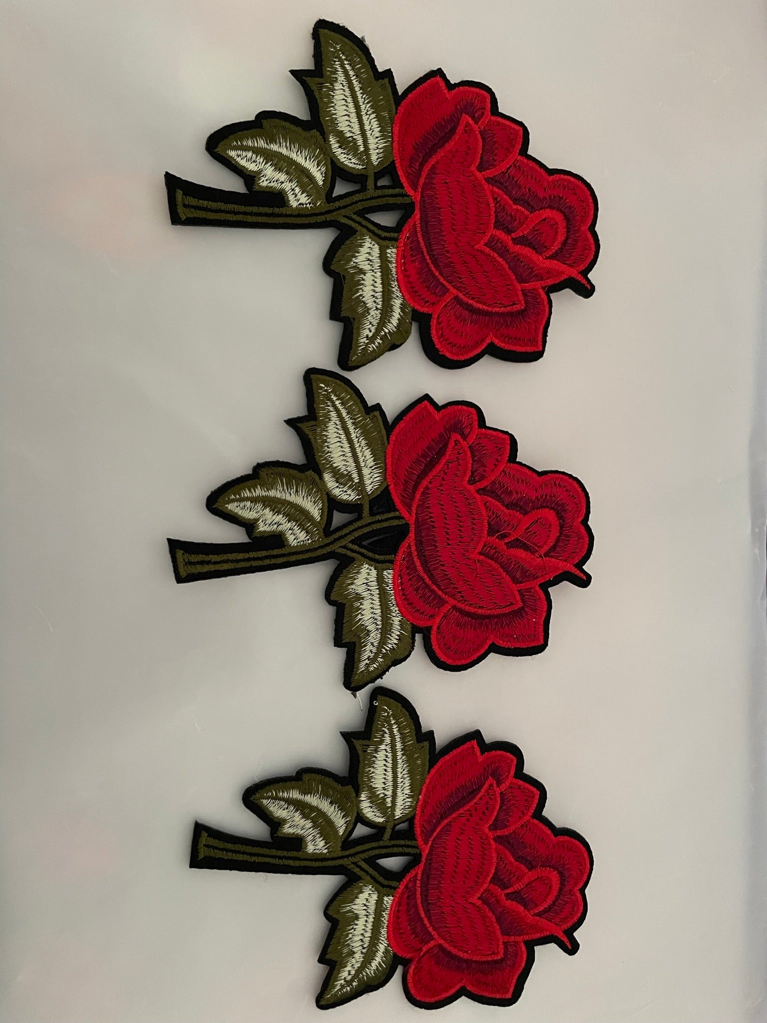 3D Rose  Flower Embroidery Sew/Iron/Glue Patch 3pce Set. Dress Applique Craft Rose Flower