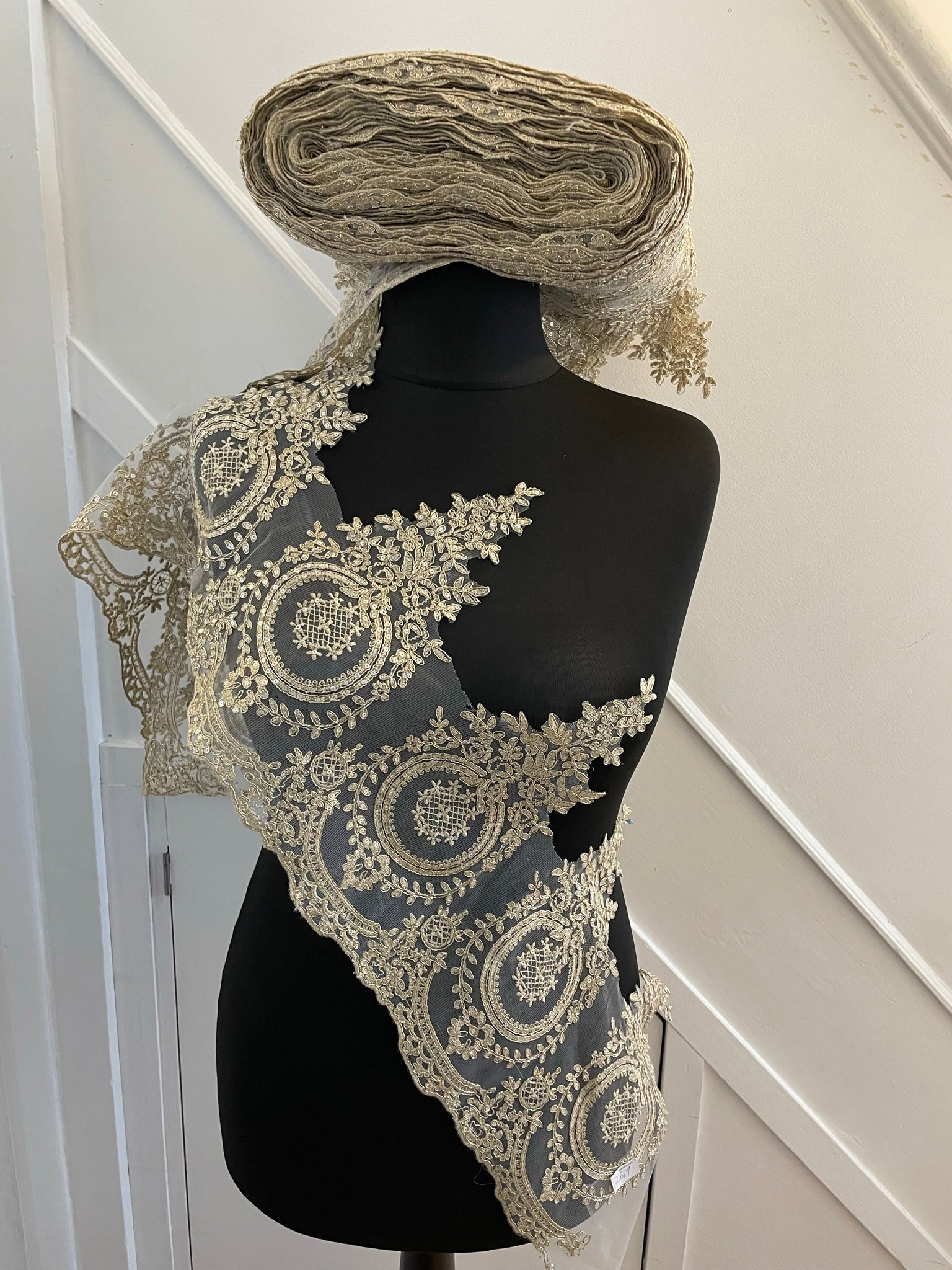 Champagne Gold 11"  /28cm Wide Trim Lace Scollaped Sewing Supplies Sold Per Yard