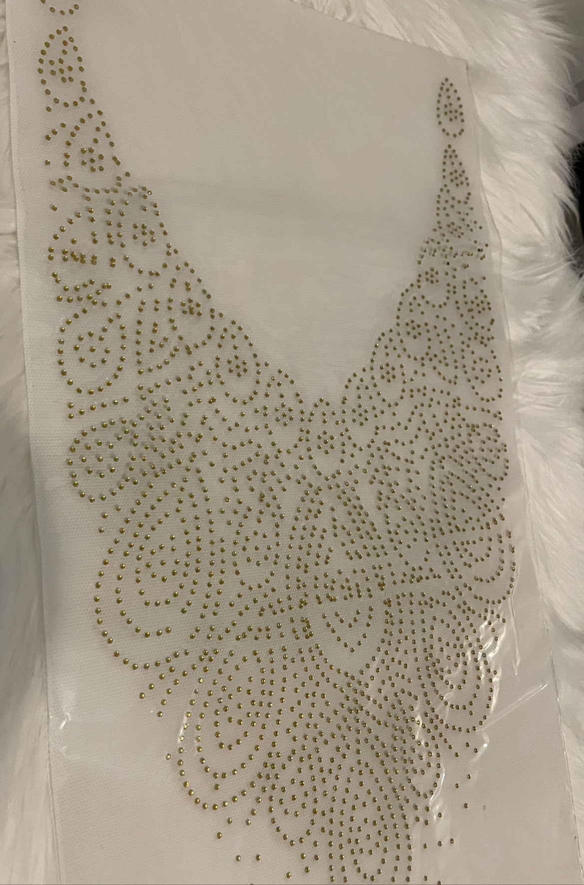 Iron On Stone Embellishment.  Neckline Stone Patches Available In Gold And Silver