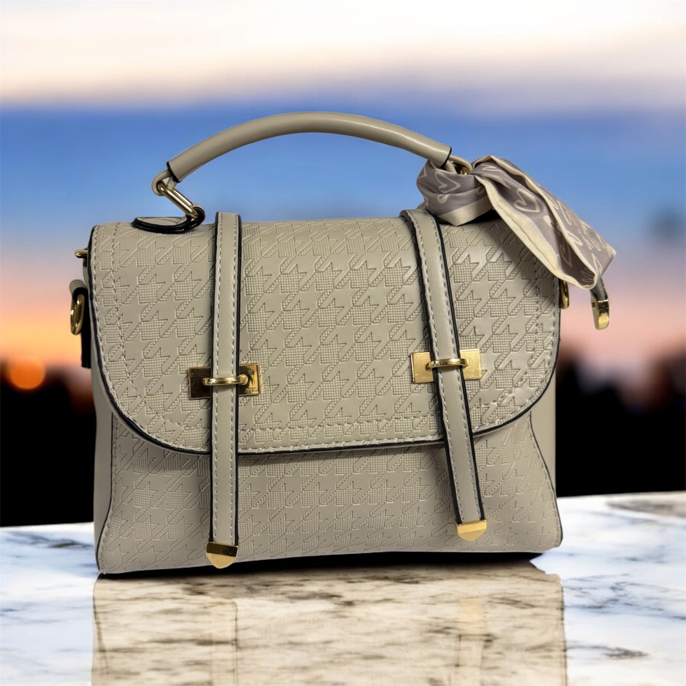 BEIGE GOLD LEATHER HANDBAG/CROSSBAG
