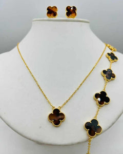 18k Gold Plated Clover Necklace Set