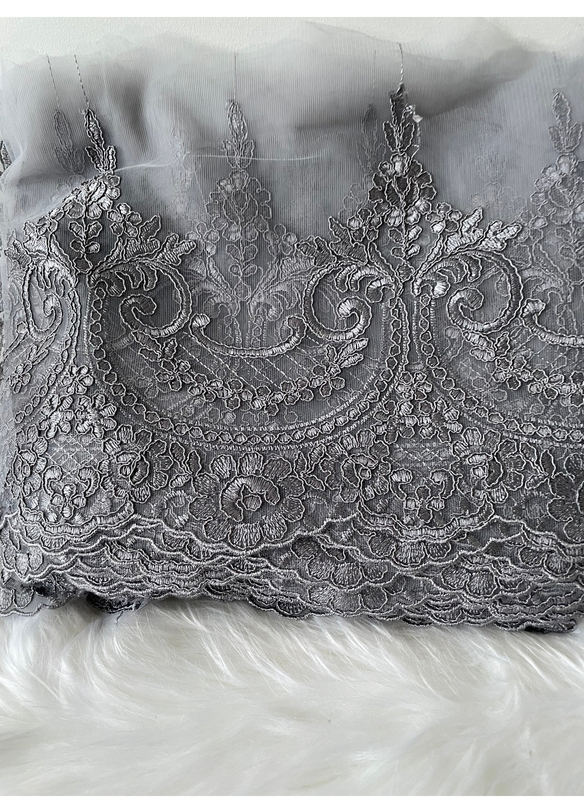 Grey Embroidery Lace Trim Sold Per Yard