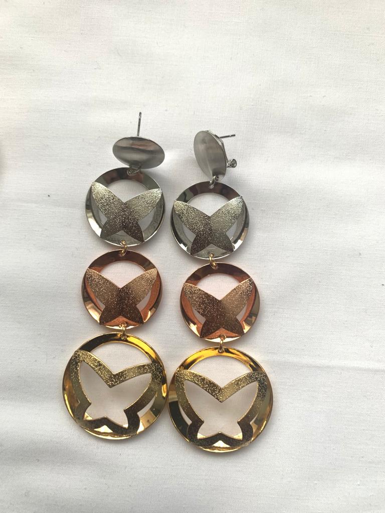 18k Gold Plated 3 Tone Dangling Earrings